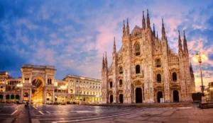 Picture of Milan Cathedral on sunrise, Italy.