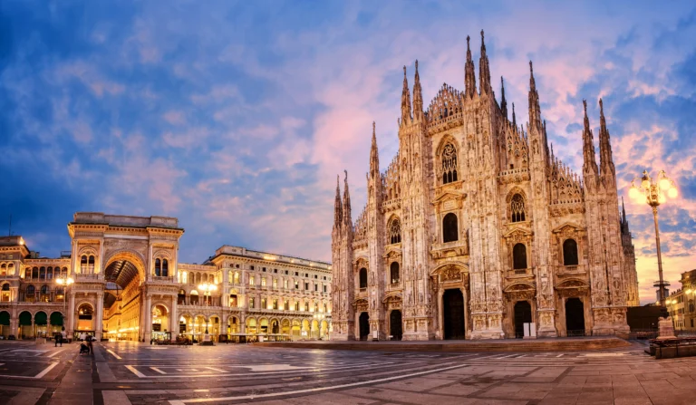 Picture of Milan Cathedral on sunrise, Italy.